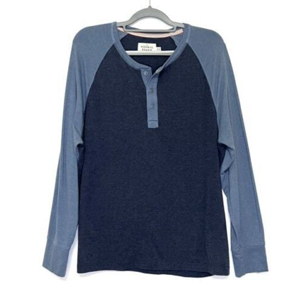 The Normal Brand 3-Button Blue Raglan Long Sleeve Henley Shirt Mens Size XL